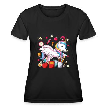 Ecole Motif Motif Ecole Ecole Débutants Licorne - T-shirt sport Femme - noir - Devant - AI Model Female 172 light (172cm)