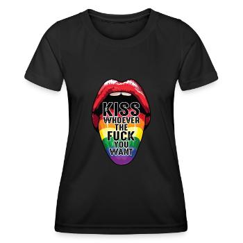 Kiss Whoever The Fuck You Want Rainbow Flag - Women's Functional T-Shirt - black - Front - AI Model Female 172 light (172cm)