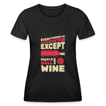 Funny Wine and Pickleball - Frauen Funktions-T-Shirt - Schwarz - Vorne - AI Model Female 172 light (172cm)