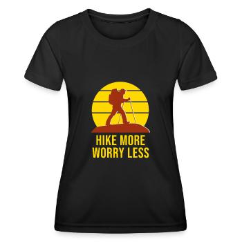 Hike More Worry Less - Outdoor - Frauen Funktions-T-Shirt - Schwarz - Vorne - AI Model Female 172 light (172cm)