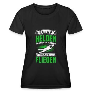 Echte Helden brauchen keinen Umhang zum Fliegen - - Frauen Funktions-T-Shirt - Schwarz - Vorne - AI Model Female 172 light (172cm)
