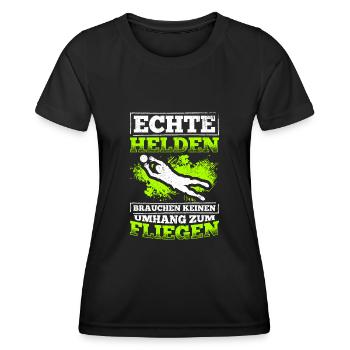 Echte Helden brauchen keinen Umhang zum Fliegen - - Frauen Funktions-T-Shirt - Schwarz - Vorne - AI Model Female 172 light (172cm)