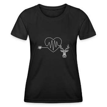 Heartbeat with heart and deer antlers Deer antlers - Women's Functional T-Shirt - black - Front - AI Model Female 172 light (172cm)