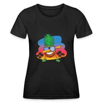 Beach 2022 Tropical Dabbing Pineapple Summer - Frauen Funktions-T-Shirt - Schwarz - Vorne - AI Model Female 172 light (172cm)