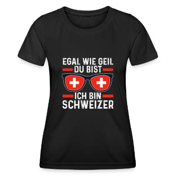 Schweizer Schweiz - Frauen Funktions-T-Shirt - Schwarz - Vorne - AI Model Female 172 light (172cm)