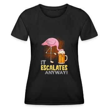 Es eskaliert eh Biertrinker Flamingo Malle - Frauen Funktions-T-Shirt - Schwarz - Vorne - AI Model Female 172 light (172cm)