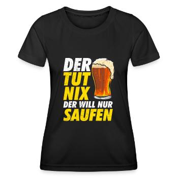 Der will nur Bier saufen Biertrinker - Frauen Funktions-T-Shirt - Schwarz - Vorne - AI Model Female 172 light (172cm)