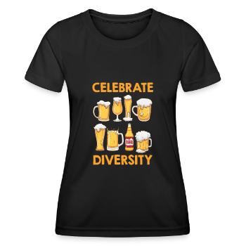 Celebrate Diversity Bier Biertrinker Craftbier - Frauen Funktions-T-Shirt - Schwarz - Vorne - AI Model Female 172 light (172cm)