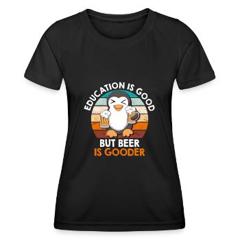 Education is good but beer is good beer drinker - Women's Functional T-Shirt - black - Front - AI Model Female 172 light (172cm)