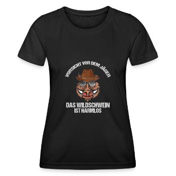 Vorsicht Vor Dem Jäger Das Wildschwein Ist Harmlos - Frauen Funktions-T-Shirt - Schwarz - Vorne - AI Model Female 172 light (172cm)