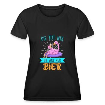 Die tut nix die will nur Bier Flamingo - Frauen Funktions-T-Shirt - Schwarz - Vorne - AI Model Female 172 light (172cm)
