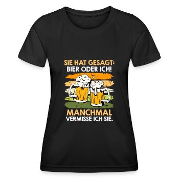Men Beer Saying Wife or Beer Beer Drinker - Women's Functional T-Shirt - black - Front - AI Model Female 172 light (172cm)