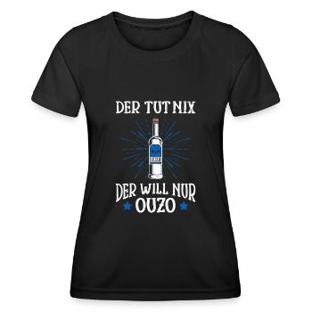 Der will nur Ouzo Trinker Grieche - Frauen Funktions-T-Shirt - Schwarz - Vorne - AI Model Female 172 light (172cm)