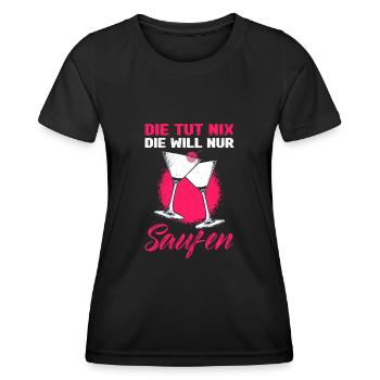 Sie tut nix die will nur trinken Party Malle - Frauen Funktions-T-Shirt - Schwarz - Vorne - AI Model Female 172 light (172cm)