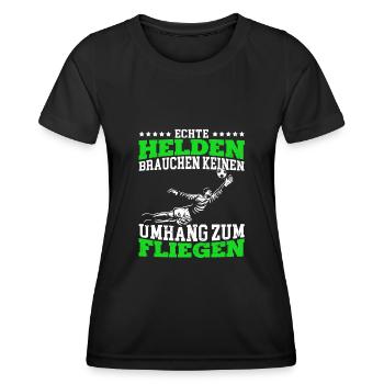 Echte Helden brauchen keinen Umhang zum Fliegen - - Frauen Funktions-T-Shirt - Schwarz - Vorne - AI Model Female 172 light (172cm)