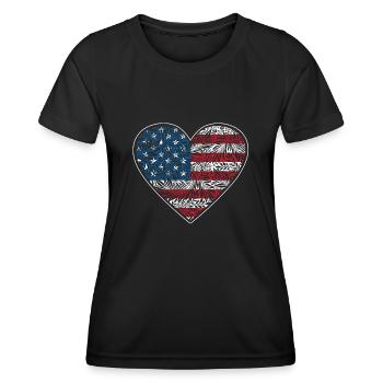 US -patriotisches Herz Mit Der USA Flagge 4. Juli - Frauen Funktions-T-Shirt - Schwarz - Vorne - AI Model Female 172 light (172cm)