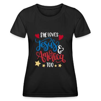 Sie Liebt Auch Jesus Und Amerika - Frauen Funktions-T-Shirt - Schwarz - Vorne - AI Model Female 172 light (172cm)