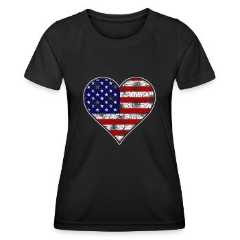 US -patriotisches Herz Mit Der USA Flagge 4. Juli - Frauen Funktions-T-Shirt - Schwarz - Vorne - AI Model Female 172 light (172cm)