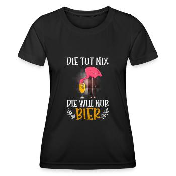 Die will nur Bier saufen Malle Flamingo Party - Frauen Funktions-T-Shirt - Schwarz - Vorne - AI Model Female 172 light (172cm)