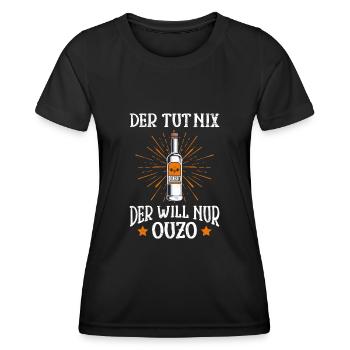 Der will nur Ouzo Trinker Grieche - Frauen Funktions-T-Shirt - Schwarz - Vorne - AI Model Female 172 light (172cm)
