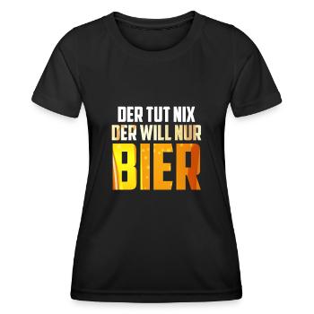 Der will nur Bier saufen Biertrinker - Frauen Funktions-T-Shirt - Schwarz - Vorne - AI Model Female 172 light (172cm)