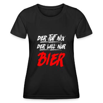 Der will nur Bier trinken Biertrinker - Frauen Funktions-T-Shirt - Schwarz - Vorne - AI Model Female 172 light (172cm)