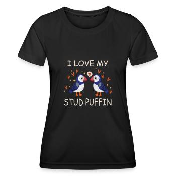 I Love My Stud Puffin Papageientaucher Beziehung - Frauen Funktions-T-Shirt - Schwarz - Vorne - AI Model Female 172 light (172cm)