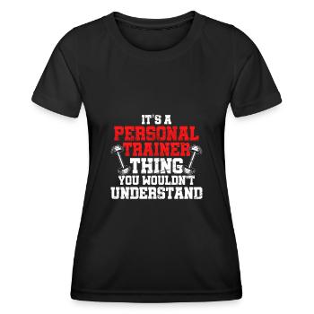 C’est un truc d’entraîneur personnel - T-shirt sport Femme - noir - Devant - AI Model Female 172 light (172cm)