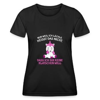 Nur weil ich lächle heißt nich dir keine klatschen - Frauen Funktions-T-Shirt - Schwarz - Vorne - AI Model Female 172 light (172cm)