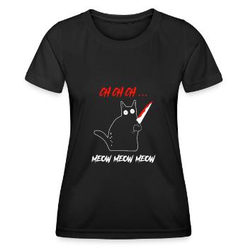 CH CH CH Meow Meow Meow Katze Messer - Frauen Funktions-T-Shirt - Schwarz - Vorne - AI Model Female 172 light (172cm)