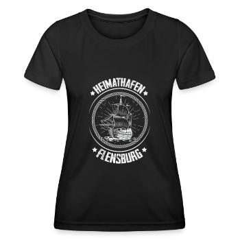 Heimathafen Flensburg Moin Flensburger Norddeutsch - Frauen Funktions-T-Shirt - Schwarz - Vorne - AI Model Female 172 light (172cm)