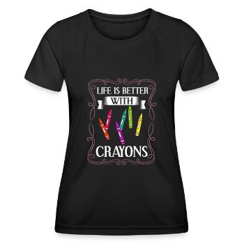 Crayon Box Colored Pencil Wax Case Wax Crayon - Women's Functional T-Shirt - black - Front - AI Model Female 172 light (172cm)