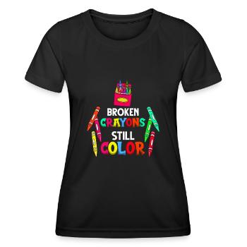 Crayon Box Colored Pencil Wax Case Wax Crayon - Women's Functional T-Shirt - black - Front - AI Model Female 172 light (172cm)