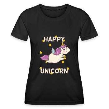 Happy fliegendes Einhorn mit Sternen - Frauen Funktions-T-Shirt - Schwarz - Vorne - AI Model Female 172 light (172cm)