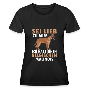 Belgischer Malinois sei lieb zu mir Schäferhund - Frauen Funktions-T-Shirt - Schwarz - Vorne - AI Model Female 172 light (172cm)