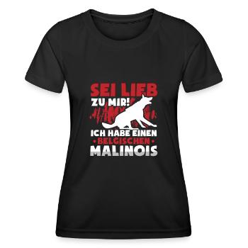 Belgischer Malinois sei lieb zu mir Schäferhund - Frauen Funktions-T-Shirt - Schwarz - Vorne - AI Model Female 172 light (172cm)