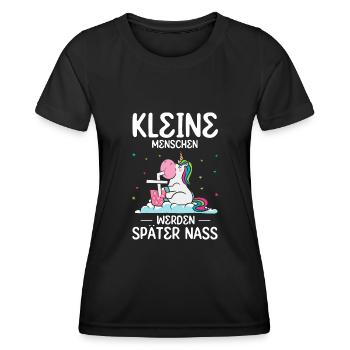 Einhorn Kleine Menschen werden später nass - Frauen Funktions-T-Shirt - Schwarz - Vorne - AI Model Female 172 light (172cm)