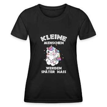 Einhorn Kleine Menschen werden später nass - Frauen Funktions-T-Shirt - Schwarz - Vorne - AI Model Female 172 light (172cm)
