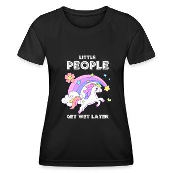 Einhorn Kleine Menschen werden später nass - Frauen Funktions-T-Shirt - Schwarz - Vorne - AI Model Female 172 light (172cm)