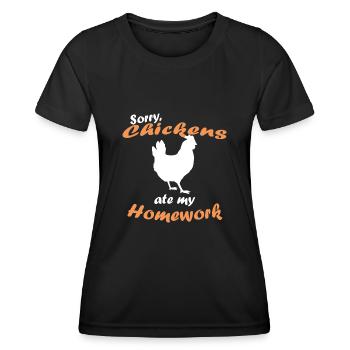 Sorry My Chicken Ate My Homework Tshirt - Frauen Funktions-T-Shirt - Schwarz - Vorne - AI Model Female 172 light (172cm)