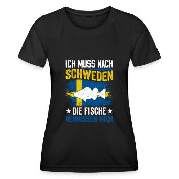 Schweden Angeltrip Angeltour Hecht - Frauen Funktions-T-Shirt - Schwarz - Vorne - AI Model Female 172 light (172cm)