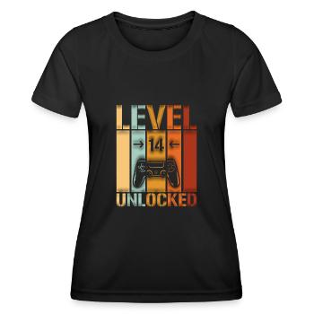 14. Geburtstag Level 14 unlocked - Frauen Funktions-T-Shirt - Schwarz - Vorne - AI Model Female 172 light (172cm)