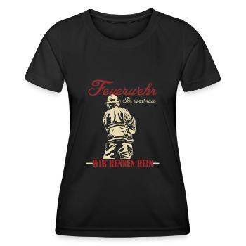 Jugendfeuerwehr Wir rennen rein - Frauen Funktions-T-Shirt - Schwarz - Vorne - AI Model Female 172 light (172cm)