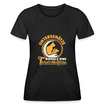 Unterschätze niemals Tierarzthelferin TFA - Frauen Funktions-T-Shirt - Schwarz - Vorne - AI Model Female 172 light (172cm)