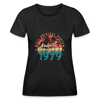 Né en 1979 en août - T-shirt sport Femme - noir - Devant - AI Model Female 172 light (172cm)