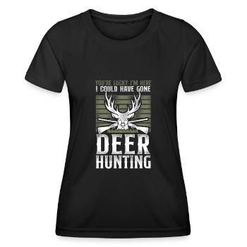 Buck Deer Hunting Hunter Vintage - T-shirt sport Femme - noir - Devant - AI Model Female 172 light (172cm)