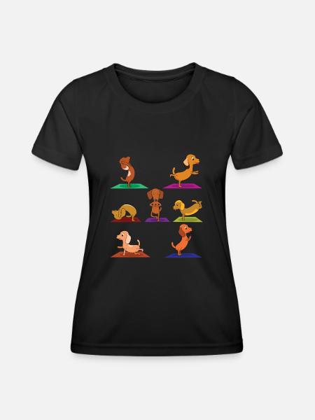 Zen Namaste Animal Meditation Dachshund Yoga - Frauen Funktions-T-Shirt - Schwarz