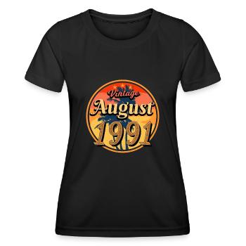 1991 Août Anniversaire Salutations - T-shirt sport Femme - noir - Devant - AI Model Female 172 light (172cm)