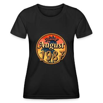 Né en 1987 en août - T-shirt sport Femme - noir - Devant - AI Model Female 172 light (172cm)