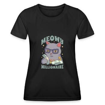 Meowy Millionaire Money Cat Lover - Women's Functional T-Shirt - black - Front - AI Model Female 172 light (172cm)
